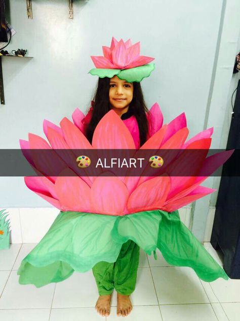 Fancy dress Lotus Flower Costume, Fancy Dress Ideas For Kids Homemade Diy Costumes, Fancy Dress Competition Ideas For Kids, Flower Fancy Dress, Fruit Fancy Dress, Flower Costume Kids, Floral Dress Outfit Summer, Fancy Dress Costumes Kids, Fancy Dress Ideas