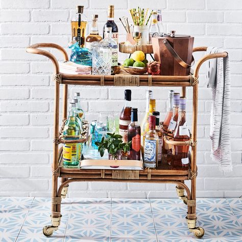 11 Bar Carts for Every Type of Entertainer Refreshing Summer Cocktails, Bar Cart Styling, Bar Tool Set, Small Porches, Front Porch Decorating, Coastal Design, Rattan Furniture, Trader Joes, Southern Living