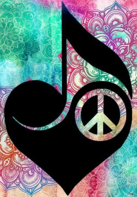 Peace, Love and music Tattoo Music Notes, Wallpaper Peace, Notes Symbols, Music Note Symbol, Peace Music, Tattoo Music, 60s Art, Peace Sign Art, Peace Love Happiness