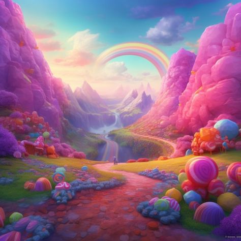 Rainbow City, Magic Land, Candy Art, Fantasy Forest, Fantasy Places, Fantasy Paintings, Fantasy Art Landscapes, Pretty Wallpapers Backgrounds, Dreamy Art