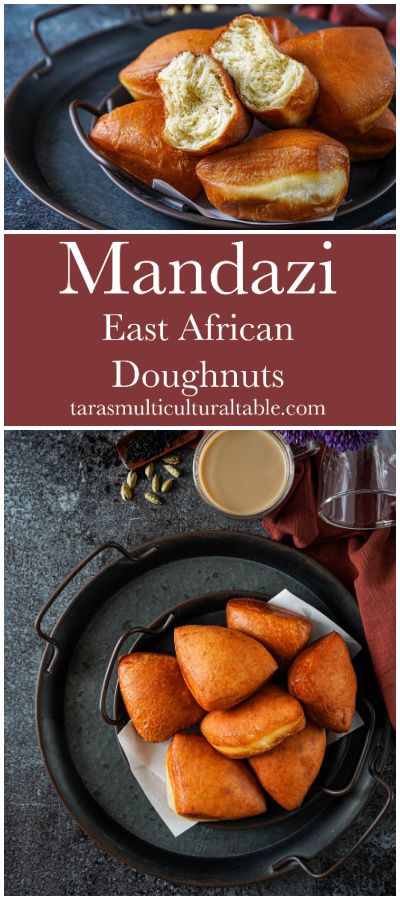 Mandazi (East African Doughnuts) on two round trays next to tea and cardamom. African Desserts Easy, East African Recipes, African Pastries, Nigerian Desserts, African Dessert Recipes, African Sweets, African Bread, Around The World Recipes, Mandazi Recipe