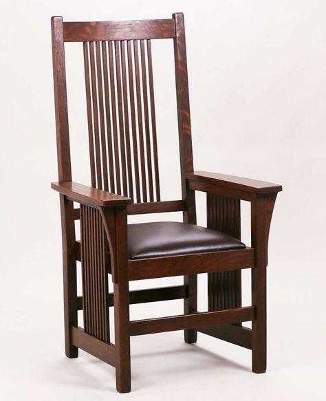 Gustav Stickley tallback spindled armchair.  Unsigned.  Very nicely refinished. Stickley Furniture Plans, Craftsman Home Decor, Craftsman Style Furniture, Spindle Chair, Stickley Furniture, Sofa Design Wood, Mission Furniture, Gustav Stickley, Craftsman Furniture