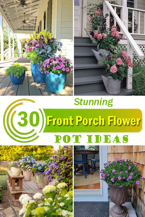 Choose from these stunning Front Porch Flower Pot Ideas to add some cheery vibes to your front decor while flaunting your love for flowers! Doorstep Flower Pots, Front Porch Decor Flowers, Front Porch Steps Decor Potted Plants, Plants For The Front Porch, Small Porch Flower Ideas, Front Steps Planter Ideas, Flower Pots On Front Porch Steps, Front Step Flower Pots, Front Door Flower Pot Ideas Entrance