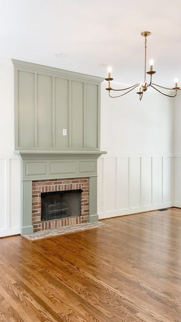 Renew Home | Spartanburg, SC on Instagram: "Swooning over this before and after😍 Adding wall trim, paint, and updating the fireplace is such a great way to freshen up a space in a short time frame! Have a space you want to refresh? Send us a DM! . . . #homerenovation #homereno #before#beforeandafter #homeimprovement #satisfying #homevibe #cozyhome #homedesign #cozyvibes #homeinspo #homeinteriors interiors home decor design living room before after inspo" Wall And Fireplace Same Colour, Updated Fireplace Ideas Before And After, Updating 90s Fireplace, Fireplace With Wainscoting, Remove Fireplace Before And After, Paint Limestone Fireplace, Fireplace Colors Painted, Priming Walls Before Painting, Gleaming Primrose Mirror Fireplace