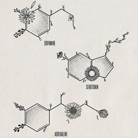 Adrenaline Tattoo, Chemical Tattoo, Dopamine Tattoo, Serotonin Tattoo, Wildflowers Tattoo, Science Tattoos, Molecule Tattoo, Kunst Tattoos, Men Tattoos