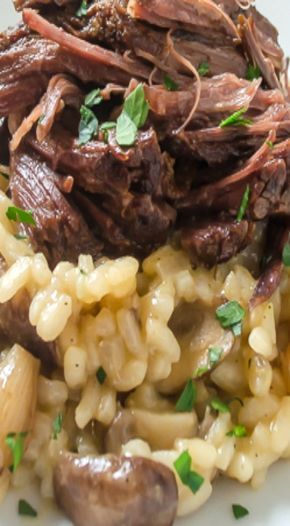 Gf Entrees, Short Rib Beef Stew, Creamy Mushroom Risotto, Short Rib Stew, Short Ribs Slow Cooker, Short Ribs Recipe, Fall Dinner Party, Braised Short Ribs, Mushroom Risotto