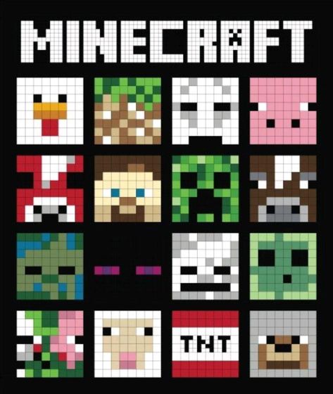 Cool Pixel Art Ideas, Pixel Art Inspiration, Minecraft Pixel Art Grid, Pixelart Minecraft, Minecraft Pixel Art Templates, Minecraft Blueprint, Minecraft Blanket, Minecraft Quilt, Minecraft Crochet