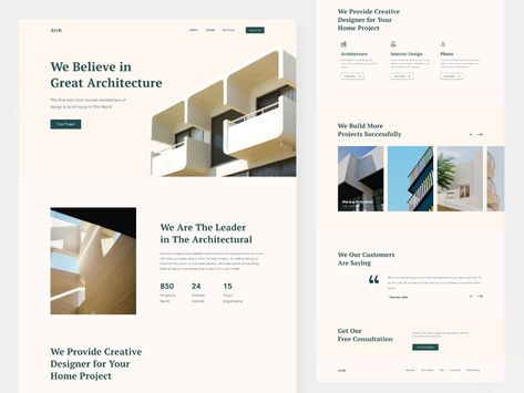 Architecture Landing Page by Soni for TwFoo on Dribbble Architecture Landing Page, Architect Website, Architecture Websites, Architecture Website, Wix Website Templates, Stadium Design, Directory Design, Learning Design, Web Template Design