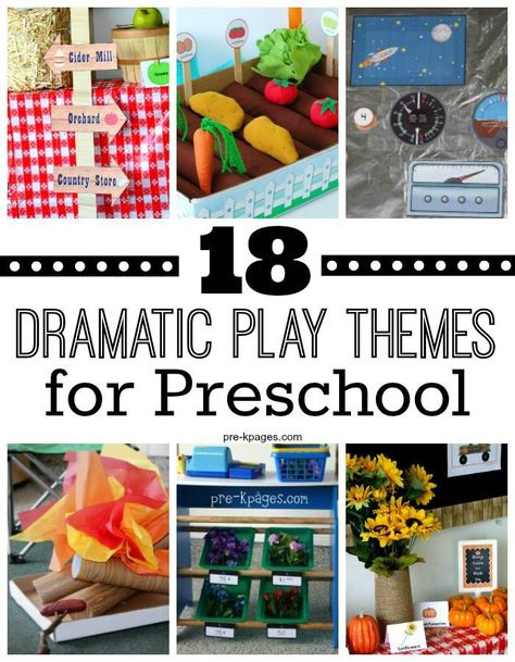 18 Dramatic Play Themes for Preschool. Easily add literacy, math, and writing into your pretend play center with these fun themes! Your kids will be so busy having fun they won't even know they're learning! Themes For Preschool, Dramatic Play Activities, Dramatic Play Themes, Prop Box, Dramatic Play Preschool, Dramatic Play Area, Dramatic Play Centers, Preschool Themes, Play Centre