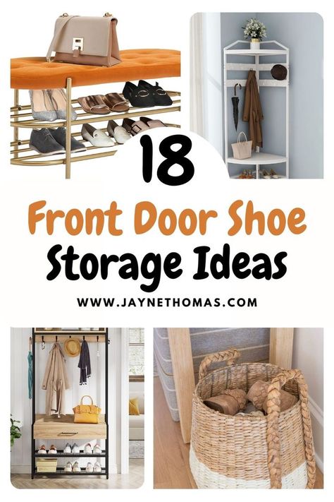 Look through these 18 shoe storage ideas to find the perfect solution for your home entrance. Front Door Shoe, Front Door Shoe Storage, Door Shoe Storage, Shoe Storage Small Space, Shoe Storage Ideas, Shoe Organizer Entryway, Entryway Inspiration, Entryway Shoe Storage, Shoe Storage Solutions