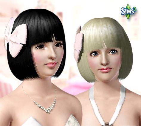 Bob wit bow clip and bangs Sims 4 Bob Hair Cc, Medium Angled Bobs, Free Haircut, Angled Bob Haircuts, Angled Bob, Sims Hair, Bob Hair, Bow Clip, Medium Long