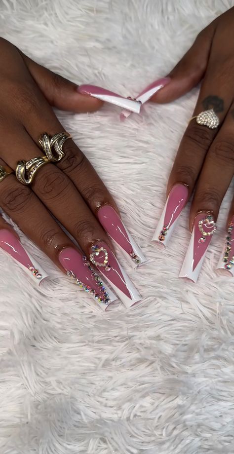 Pink French Tip Nails Freestyle, Poppin Nails, Fye Nails, Videos Cooking, Long Acrylic Nail Designs, French Tip Acrylic Nails, Nails Only, Long Acrylic, Bling Acrylic Nails