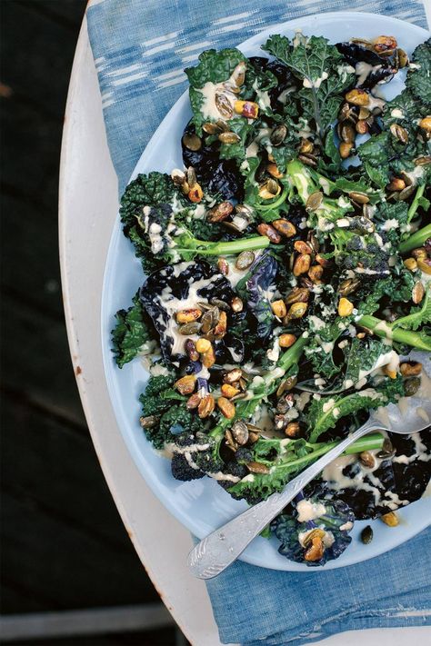 Seasonal Green Salad with Tahini Dressing Tommy's Margarita, Sprouting Broccoli, Lucky Peach, Anna Jones, Winter Salad, Tahini Dressing, Broccoli Salad, Broccoli Recipes, Kale Salad