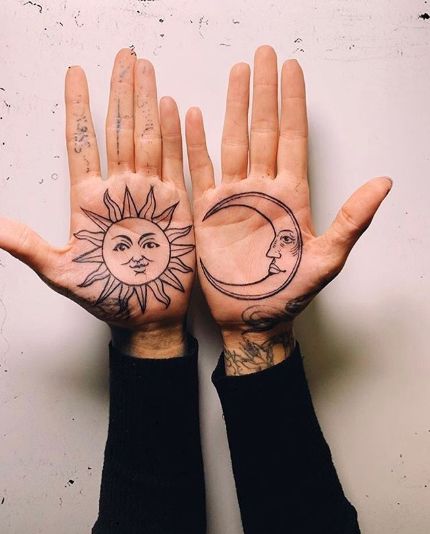 Would you get your palms tattooed? Eli Tattoo, Ouija Table, Dreams Tattoo, Palm Tattoo, Aa Tattoos, Cupid Tattoo, Moon Tattoos, Palm Tattoos, Doodle Tattoo