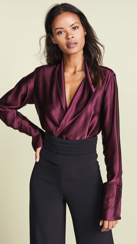 Alix Reade Bodysuit | SHOPBOP Work Clothing, Chic Skirts, Satin Blouses, Bodysuit Fashion, Satin Blouse, Silk Charmeuse, Suit Vest, Blouse Outfit, Beautiful Blouses