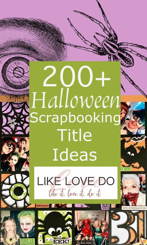 Halloween scrapbook page for scrap titles with spider Scrapbook Title Ideas, Ephemera Printables Free, Every Witch Way, Witches Night Out, Valentines Scrapbook, Halloween Layout, Title Ideas, Halloween Scrapbook, Scrapbook Titles