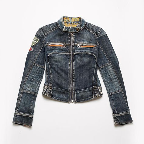 Miss Sixty blue denim biker zip-up jacket with... - Depop Y2k Biker Jacket, Denim Zip Up Jacket, Denim Moto Jacket, Biker Aesthetic Outfits, Biker Denim Jacket, Diesel Denim Jacket, Denim Biker Jacket, Biker Denim, Miss Sixty