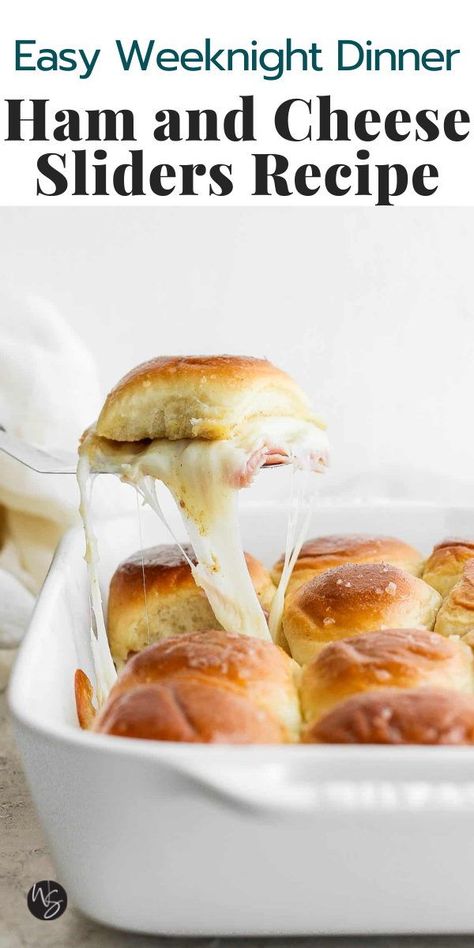 Easy Ham And Cheese Sliders On Hawaiian Rolls, Easy Potluck Recipes, Ham Sliders, Ham And Cheese Sliders, Hawaiian Roll Sliders, Easy Potluck, Cheese Sliders, Easy Ham, Burger Sliders