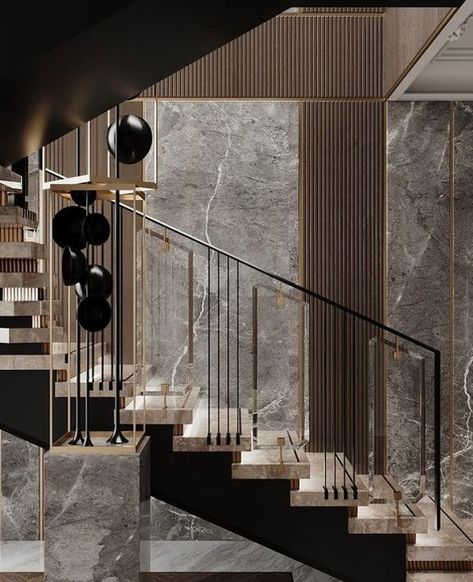 Staircase Railing Design Modern Luxury, Stair Hall Design, Staircase Wall Design Interiors, Stairs Design Modern Interiors, Luxury Staircase Modern Stairways, Staircase Wall Designs, Staircase Wall Design Modern Luxury, Modern Stairs Design Luxury Stairways, Stair Wall Design Interiors