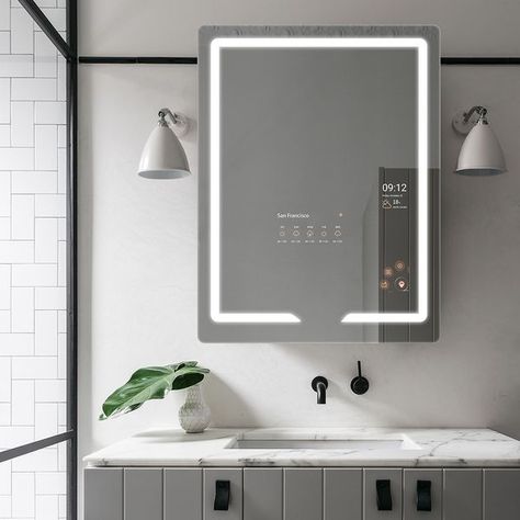 Smart Bathroom Mirror, Led Mirror Design, Smart Mirror Bathroom, Touch Screen Mirror, Touch Mirror, Invisible Screen, Bathroom Led Mirror, Mirror Screen, Crystal Mirror