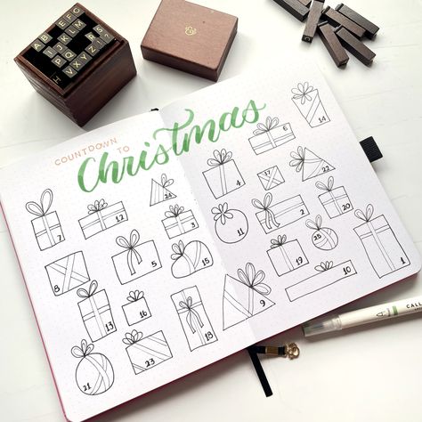 Christmas Countdown Bullet Journal, Bullet Journal Christmas Theme, Countdown Till Christmas, Christmas Bullet Journal, Christmas Spread, Bullet Journal Christmas, December Bullet Journal, Dotted Journal, Journal 2024