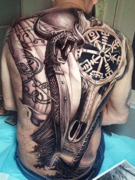 25 Badass Viking Tattoos Ideas for Men (2021) - The Trend Spotter Viking Ship Tattoo, Berserker Tattoo, Viking Compass Tattoo, Viking Tattoos For Men, Traditional Viking Tattoos, Back Tattoo Ideas, Viking Warrior Tattoos, Viking Tattoo Sleeve, Back Piece Tattoo