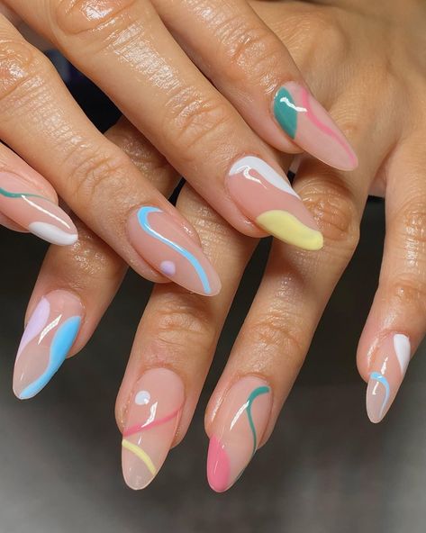 GEL X NAILS on Instagram: “Recreation of @nailsxgoldenhour -medium almond tips @kiaraskynails -nude base NB18 Mixed w/ NB27 @nailsblingedsupply #nails #nailart…” Splotch Nails, Nude Base Nail Designs, Fun Almond Nails, Almond Tips, Natrual Nails, Gel X Nails, Pop Art Nails, X Nails, Usa Nails