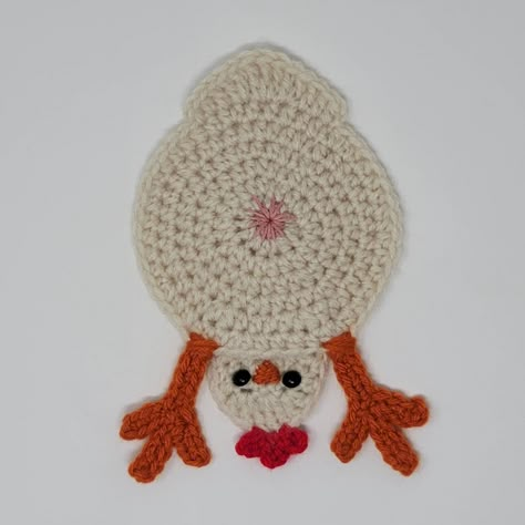 Free and easy Crochet Chicken Applique Pattern Chicken Butthole Coasters Free Crochet, Egg Coaster Crochet, Chicken Coasters Crochet, Easy Crochet Chicken, Crochet Chicken Coaster, Egg Coaster, Office Humor Funny, Chicken Coaster, Chicken Coasters