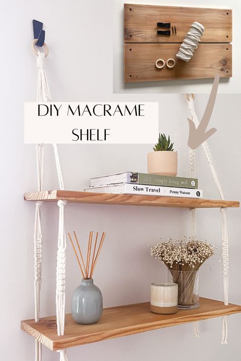 Macrame Hanging Shelves Diy, Hanging Shelf Macrame, Simple Macrame Shelf, Macrame Book Shelf Diy, Macrame Wall Hanging Shelves, Macrame Shelf Hanging Shelves Diy, Diy Macrame Shelf Hanger, Macrame Floating Shelf Tutorial, Macrame Hanging Shelf Pattern