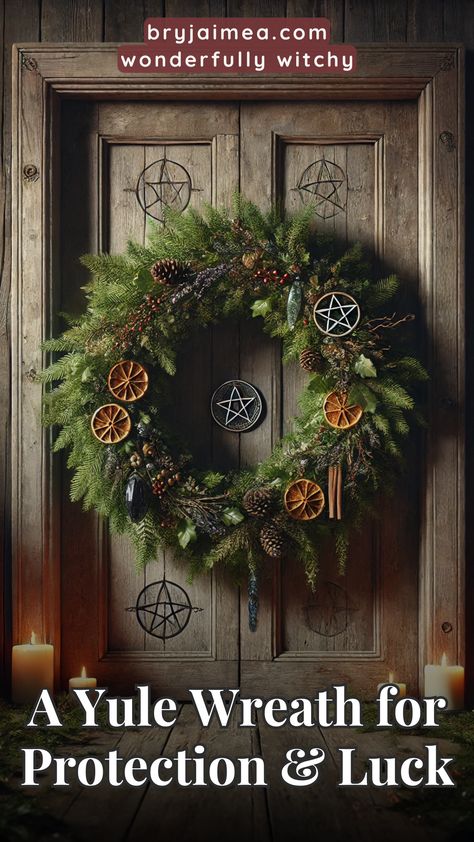 Make a Yule wreath that brings protection and luck to your home! This guide shows you how to use traditional greenery like holly, pine, and rosemary, plus charms and symbols, to craft a magical wreath. Incorporate elements like cinnamon sticks and dried oranges for an added boost of positive energy. This easy-to-follow guide helps you create a meaningful and enchanting decoration for your Yule celebrations. Cinnamon Stick Wreath, Decorating For Yule, Yule Aesthetic, Yule Wreath, Yule Ornaments, Yule Tide, Stick Wreath, Dehydrated Apples, Yule Celebration