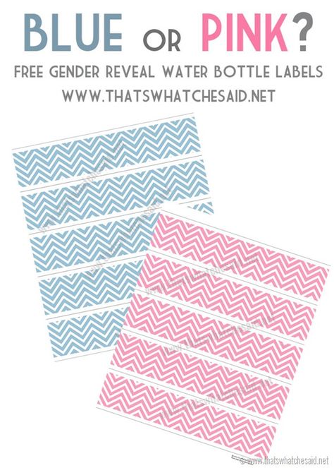 Pink and Blue Free Chevron Water Bottle Labels. Perfect for Gender Reveal or baby showers! Water Bottle Labels Free Printables, Gender Reveal Water Bottle Labels, Labels Free Printable, Water Bottle Labels Free, Bottle Labels Diy, Diy Water Bottle Labels, Labels Printables Free Templates, Girls Water Bottles, Water Bottle Labels Baby Shower