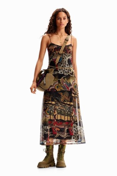 Women’s M. Christian Lacroix tapestry midi dress I Desigual.com Boho Floral Maxi Dress, Sleeveless Skirt, Floral Print Maxi Dress, Floral Print Maxi, Dress With Tie, Christian Lacroix, Boho Maxi Dress, Evening Attire, Roberto Cavalli