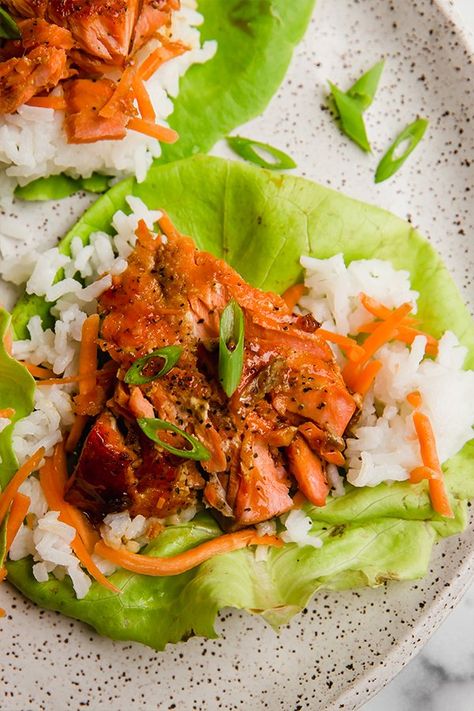 These honey teriyaki salmon lettuce cups are an easy, healthy, and flavorful main dish or appetizer. They're paleo, AIP, and can be made Whole30. Honey Teriyaki Salmon, Aip Dinners, Balsamic Pasta, Sweet Teriyaki Sauce, Unbound Wellness, Easy Whole 30 Recipes, Teriyaki Marinade, Gluten Free Main Dishes, Sweet Sour Chicken