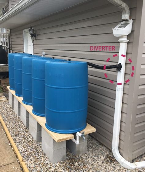 jan_diverter Rainwater Collection System, Rain Diverter, Downspout Diverter, Rain Barrel System, Barrels Diy, Water Collection System, Rainwater Collection, Rain Harvesting, Water Barrel