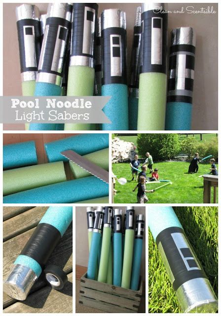 Clean & Scentsible: Star Wars Party Ideas.  Game- keep your balloon up in the air the longest with your light saber. Pool Noodle Solar Light, Pool Noodle Lights, Star Wars Party Ideas, Star Wars Theme Party, Star Wars Crafts, Star Wars Birthday Party, Pool Noodle, Birthday Star, Birthday Invites