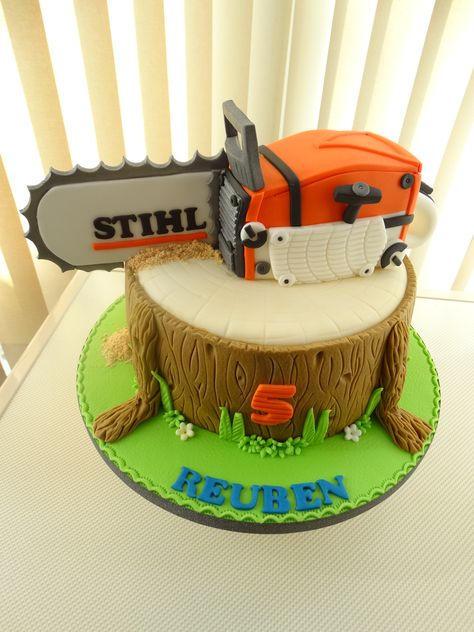 7th Birthday Cakes For Boys, Chainsaw Cake, 7th Birthday Cakes, Cake Kids, Stihl Chainsaw, 4 Birthday, Farm Shop, Boy Birthday Cake, Cakes For Boys