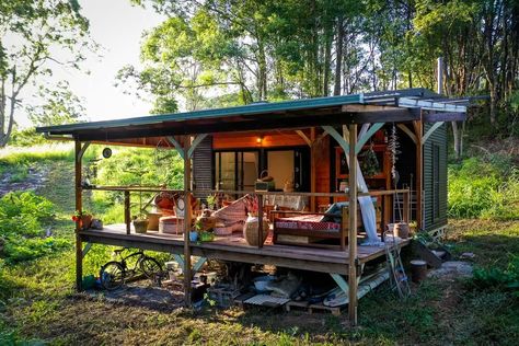 Forest Gardens, Food Forest Garden, House On Stilts, Rest House, Food Forest, Forest Garden, Tiny Cabin, Tropical House, Tiny House Cabin