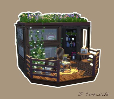 Sims 4 cozy poarch, my ID is Yuna_licht #sims4 #ts4 #nocc Sims Porch Ideas, Sims 4 Porch Ideas, Sims 4 Balcony Ideas, Sims 4 Foyer Ideas, Sims 4 Porch, Sims 4 Entryway, Ts4 Interior, Foyer Room, Sims 2 House