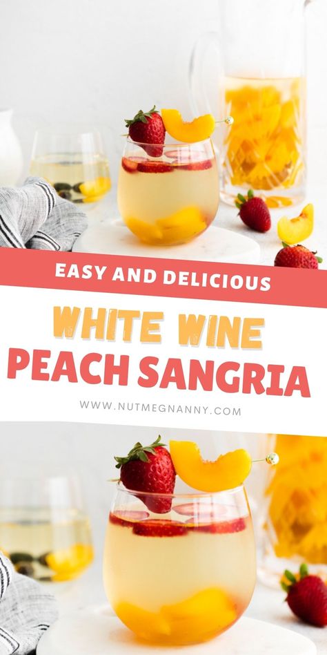 White Wine Sangria Peach, Mango Sangria, Peach Sangria Recipes, White Peach Sangria, White Sangria Recipe, Sliced Peaches, White Wine Sangria, Sweet White Wine, Peach Sangria