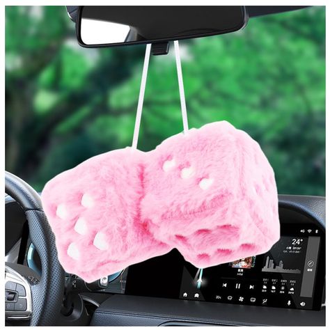 PRICES MAY VARY. 🎲 COMFORTABLE, SOFT MATERIAL - Compared to the dice for car mirror on the market, our mirror dice is upgraded with longer and softer fleece, beautifully crafted, not easy to fall out, and it also adds a pleasant tactile experience to driving. Durable, non-deformable foam padding also keep it last a long time! 🎲 DICE CAR ACCESSORIES - Our novel hanging dice for car mirror can make your car more eye-catching and increase the visual experience of driving. The distinctive heart-sh Pink Girly Car Accessories, Cute Pink Car Accessories, White Car Pink Accents, Car Mods Interior Pink, Dice For Car, Pink Fuzzy Dice Car, Pink Dice For Car, Pink Cow Print Car Accessories, Pink Fuzzy Steering Wheel Cover