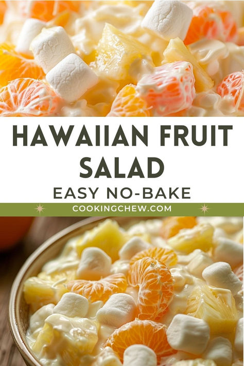 Make this Hawaiian marshmallow fruit salad with canned fruit for a quick and easy dessert. Perfect for parties and gatherings, this fruit salad is both sweet and tangy. Kids Fruit Salad, Fruit Sides For Dinner, Colombian Fruit Salad, Fruit Dish Ideas, Best Fruit Recipes, Fruit Salad For Brunch, Easy Hawaiian Appetizers, Fruit Marshmallow Salad, Fruit For Dinner