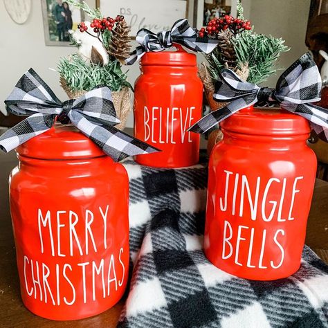 Christmas Canisters Diy, Christmas Canisters, Dollar Tree Gift Bags, Store Christmas Decorations, Dollar Store Christmas Diy, Dollar Store Christmas Decorations, Dollar Tree Gifts, Affordable Christmas Decorations, Dollar Tree Christmas Decor