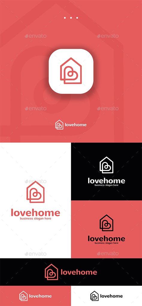 Love House - Home Logo - Buildings Logo Templates Home Care Logo Design, Insurance Branding, Home Care Logo, Care Symbol, Clean Logo, Building Logo, Home Minimal, House Logo, Cleaning Logo