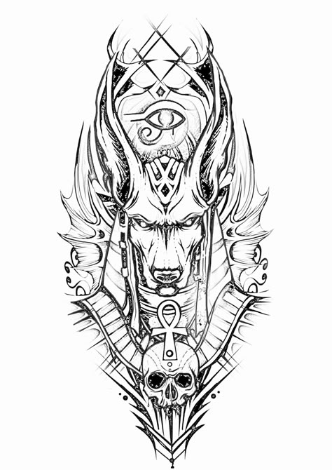 Anubis Back Tattoo Design, Cimaruta Tattoo, Anubis Leg Tattoo, Horus Tattoo Stencil, Anubis Tattoo Design Sketch, Anubis Tattoo Men Ideas, Anubis And Bastet Tattoo, Anubis Tattoo Stencil, Japan Dragon Tattoo