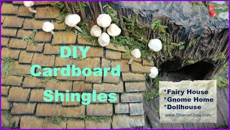 How To Make Dollhouse Shingles Using Cardboard | Homemade Obsessions | Bloglovin’ Dollhouse Roof Shingles, Dollhouse Shingles, Dollhouse Roof, Cardboard Dollhouse, Shingle House, Tiny Mushroom, Roofing Diy, Cardboard House, Gnome House