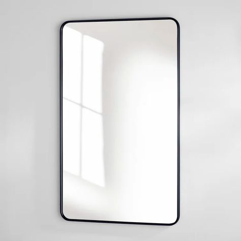 Archer Sabine Metal Wall Mirror & Reviews | Wayfair Berkeley Homes, Rectangle Wall Mirror, Metal Wall Mirror, White Mirror, Bathroom Mirrors, Rounded Rectangle, Accent Mirror, Mirrors Wayfair, Black And Brass