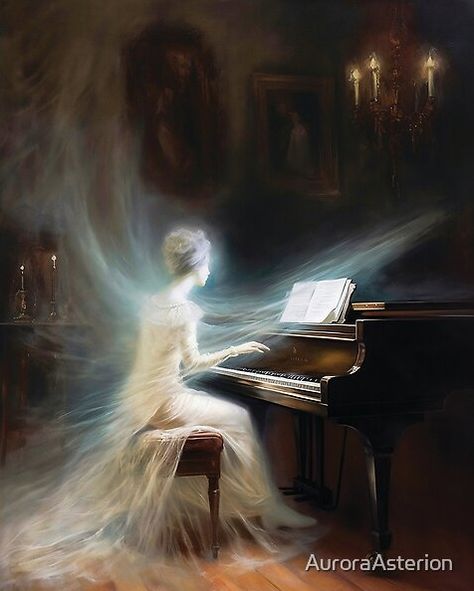 Music In Art, Ghost Playing Piano, Music Aesthetic Dark, Lady Playing Piano, Ghost Music, Ghost Woman, Lady Of The Moon, Ghost Lady, Ethereal Music