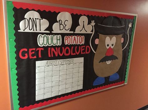 Don't Be A Couch Potato (Get Involved) Bulletin Board Door Decs Ra, Res Life Door Decs, Res Life Bulletin Boards, Resident Assistant Bulletin Boards, College Theme, Door Decorations College, November Bulletin Boards, College Bulletin Boards, Ra Themes