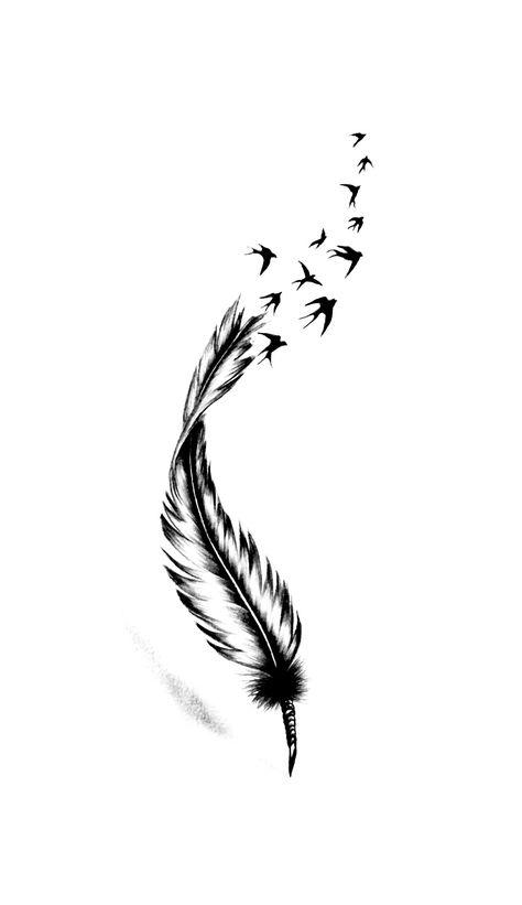 Flying Birds Tattoo Design, Flying Birds Tattoo, Birds Tattoo Design, Freedom Symbol Tattoo, White Feather Tattoos, Feather Tattoo Black, Popular Tattoo Designs, Black And White Feather, Feather With Birds Tattoo