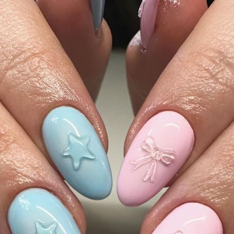 Reveal Nails, Gender Reveal Manicure, Blue Gender Reveal Nails, Gender Nails Ideas, Baby Gender Reveal Nails, Pink And Blue Nails Gender Reveal, Gender Reveal Nails Ideas, Gender Reveal Nails, Baby Nails